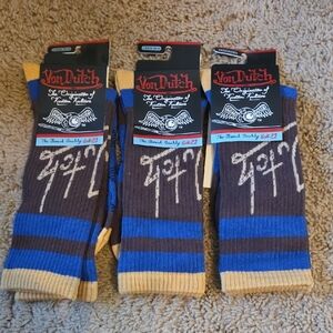 Brand New Von Dutch Men's Striped Brown and Blue Socks 3 Sets